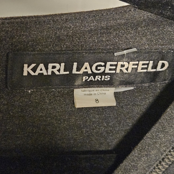 Karl Lagerfeld Paris womans Charcoal Grey Stud Dress size 8 NWT V neck Medium - Picture 5 of 6